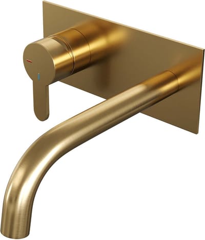 Brauer Gold Edition inbouw wastafelmengkraan met gebogen uitloop en afdekplaat model D2 goud geborsteld PVD