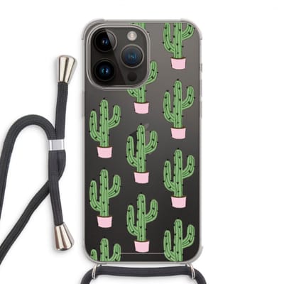 Case Company® - Hoesje met koord geschikt voor iPhone 14 Pro Max hoesje met Koord - Cactus Lover - Telefoonhoesje met Zwart Koord - Bescherming aan alle Kanten en Over de Schermrand