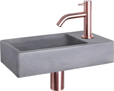 Differnz Force Fonteinset - Beton donkergrijs - Kraan gebogen rood koper - 40 x 22 x 8 cm