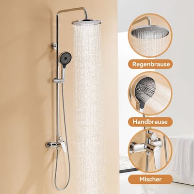 Auralum Max Douche Set - Regendouche en Handdouche - Ø 26 cm - Verstelbare Hoogte 103-139 cm - Met Douchekraan - Handdouche met 3 standen - Waterbesparend - Chroom