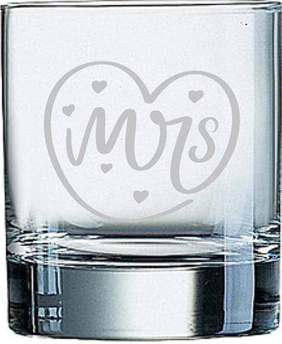 Gegraveerde Whiskeyglas 20cl Mrs. In hartje