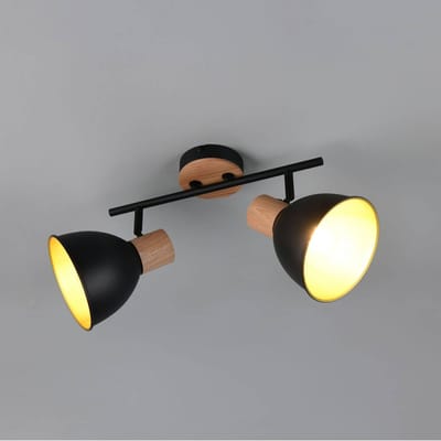 Reality Leuchten Plafondlamp Delume, zwart, lengte 49 cm, 2-lamps. Metaal/hout