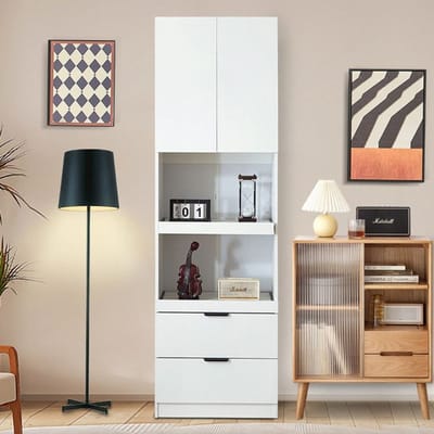 Armoire de cuisine - MUVOE - 200 cm - 2 portes - 2 tiroirs - Blanc mat