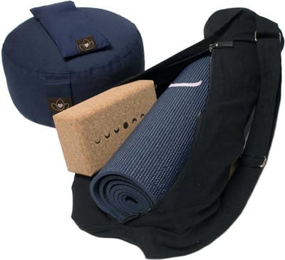Luxe pakket yogamat, meditatiekussen, blok, oogkussen en tas - moon indigo