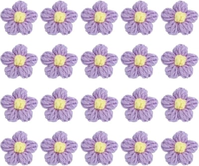 Gehaakte Bloemen - Handgemaakte Applicaties - Kleding Versieren - Zacht Melkkatoen - 20 Stuks - Paars Geel