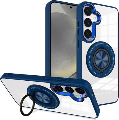 Hoesje Geschikt voor Samsung Galaxy S24 hoesje met Magnetisch draaibare Ringhouder - Arara backcover - Transparant/ Blauw