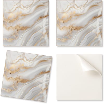 Set vinyltegels met decoratie voor keuken of badkamer: abstracte golven met details, 9x30x30 cm