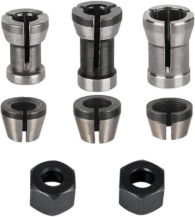 Dailygoods- Spantangenset 8 Stuks - Bovenfrees Accessoires - Klemadapters 6/6,35/8 mm - Moeren voor Graveermachine - Precisie Spantang - Hoogwaardig Koolstofstaal - Freeshouder