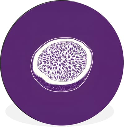 WallCircle - Wandcirkel - Muurcirkel - Passievrucht - Zaadjes - Paars - Minimalistisch - Aluminium - Dibond - 30x30 cm - Binnen en Buiten