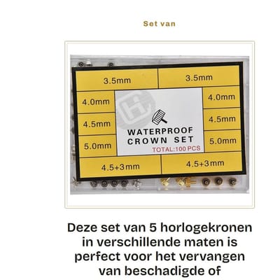 Dailygoods- Horlogekroon Vervangingsset - 3,5 Mm/4,0 Mm/4,5 Mm/5,0 Mm/7,5 Mm - Roestvrij Stalen Onderdelen - Draagbare Reparatietool - Reserveonderdelenkit - Horlogeonderdelen