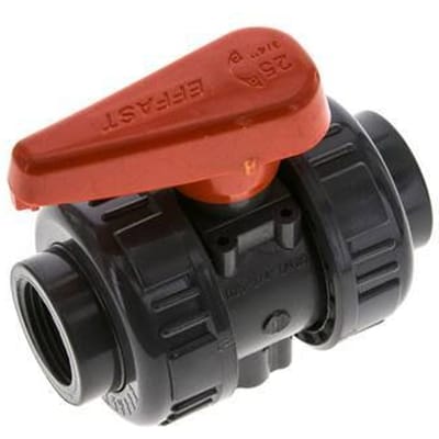 PVC 2-weg Kogelkraan Dubbele Wartel Rp 3/4'' FKM