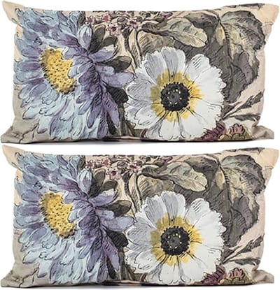 Anna's collection buitenkussen bloem - 2x - Creme/wit - 30 x 50 cm - Water en UV bestendig