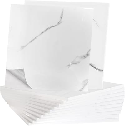 Set van 12 Zelfklevende Wandtegels 30 x 30 cm Marmer Wit Snijdbaar DIY Waterdicht en Vuilafstotend Decoratieve Tegels voor Keuken, Badkamer en Woonkamer