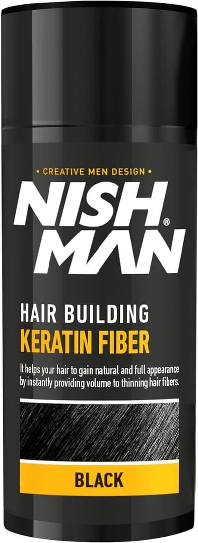 Nishman Black Keratine Haarvezels - Direct Voller Haar - Camoufleert Dunner Wordend Haar