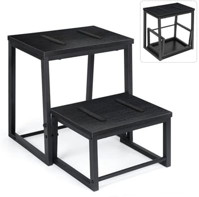 Opstapkruk met 2 treden voor volwassenen en kinderen - Stabiel metalen frame, houten plank en 2-in-1 design