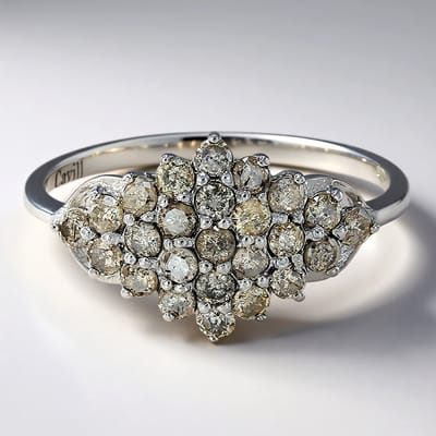 Cavill - Luxe Zilveren Cluster Ring - 925 Sterling Zilver Verguld - 0,89 ct Chocolade Diamanten - Ronde Briljant - Avondring Dames