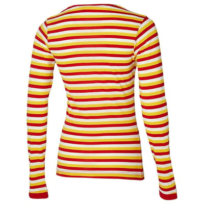 Apollo - Party T-shirt dames lange mouwen - Strepen - Rood/Wit/Geel - Maat L - Carnaval - Carnavalskleding dames - Oeteldonk - Carnavalskleding