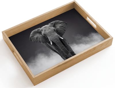 Dienblad hout 40x30 cm - Schootdienblad - Olifant - Zwart - Wit - Rook - Borrelplank rechthoek - Plateau dienbladen