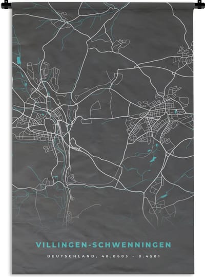 Wandkleed - Wanddoek - Villingen Schwenningen – Stadskaart – Blauw – Plattegrond – Stadskaart – Kaart - Duitsland - 120x180 cm - Wandtapijt