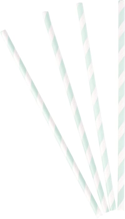 PARTYDECO - 10 Gestreepte Papieren Rietjes Wit en Mintgroen 19,5 cm voor Feest