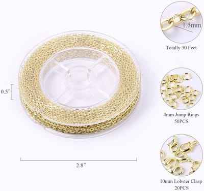 Dainty Gold Plated Brass Cable Chain Link Bulk voor Sieraden Maken - 33 Feet (1.5mm) Inclusief Sluitingen