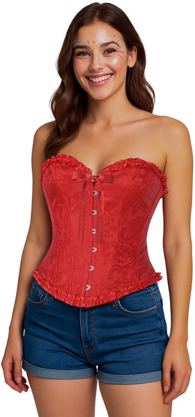 Fiestas Guirca - Korset Burlesque Dame Rood – Sexy Corset met Bloemenmotief - Maat S