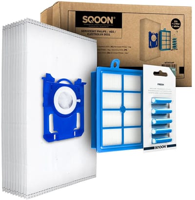SQOON® Serviceset geschikt voor Philips, AEG, Electrolux stofzuigers - Gelijk aan model: FC8031 - Met HEPA-filter en geurstaafjes voor schone en frisse lucht tijdens het stofzuigen