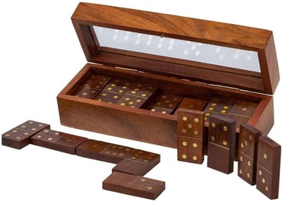 Domino met Houten Kist - Houten Domino Spel - Gezinsspel Spelen - Klassiek Houtenspel - 1 Doos - Bruin