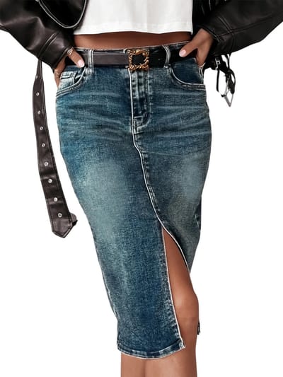 Livano Spijkerrok - Rok - Jeansrok Dames - Denim - Spijkerjurk - S