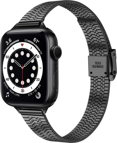 By Qubix - Geschikt voor Apple Watch bandje - Stainless steel slim fit bandje - Zwart - Geschikt voor Apple Watch 44mm / 45mm / 46mm / 49mm (Ultra 1,2 en 3) - Smartwatch bandje