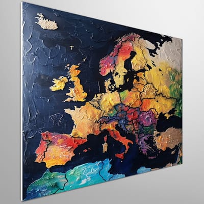 Kaart van europa | Europese kaart in de stijl van artistiek meesterwerk ontworpen | Kunst - 100x100 centimeter op Forex | Foto op Forex