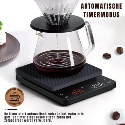 AHD® Precisie Weegschaal - Koffie Weegschaal - Keuken Weegschaal - Koffie Weegschaal met Timer - Zwart - 17cm x 13cm x 4cm