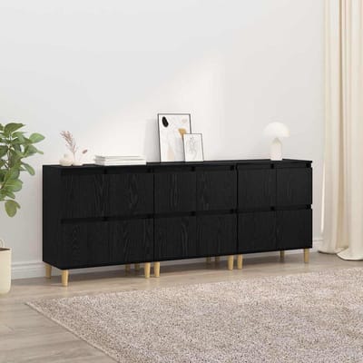 vidaXL - Dressoirs - 3 - st - Zwart - Eiken - 60 - x - 35 - x - 70 - cm - Bewerkt - hout