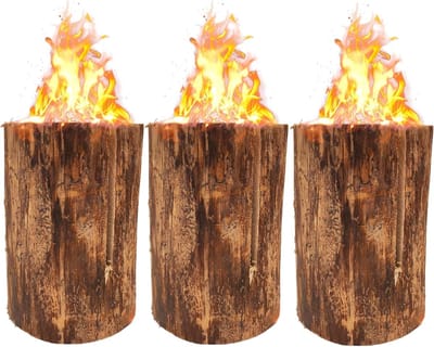 Boomfakkel Set - Houtvuur Tuin - Sfeerverlichting Buiten - Natuurlijk Grenenhout - 3 Stuks Groot - Naturel