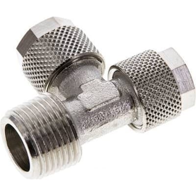 10x8 & R3/8'' Vernikkeld Messing T-Opsteekkoppeling Buitendraad