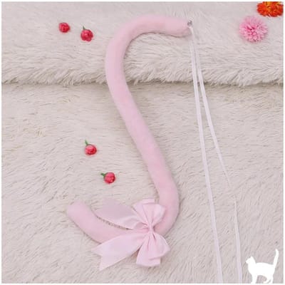 Kawaii Kattenstaart Pluche Faux Fur Kattenstaarten Cosplay Kostuum Requisieten Lolita Lint Strik Bel Staarten JK Meisje Halloween Feest Rollenspel One Size