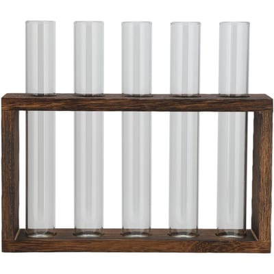 Tafelblad Glazen Buis Vaas Hoog Borosilicaatglas Grenenhout Frame Retro Buis Plantenvaas voor white