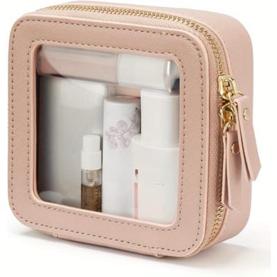 Petit Sac Cosmétique pour Sac à Main Mini Maquillage pour Joli Pochette Transparente Organisateur de Voyage Étui pour Articles de Toilette Imperméable Pochette Carrée Fermeture Éclair rose