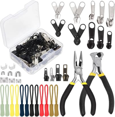 Ritssluiting Reparatiekit - Zakken Herstelset - Tassen Kleding Tenten - 144 Delige Set - 5cm Diameter - Zilver Zwart