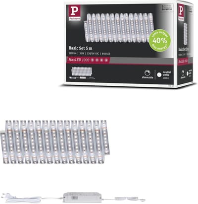 ' Paulmann 71246 MaxLED 1000 LED-strip neutraal wit basisset 5m 30W 1100lm/m 128 LED's/m 4000K 60VA'