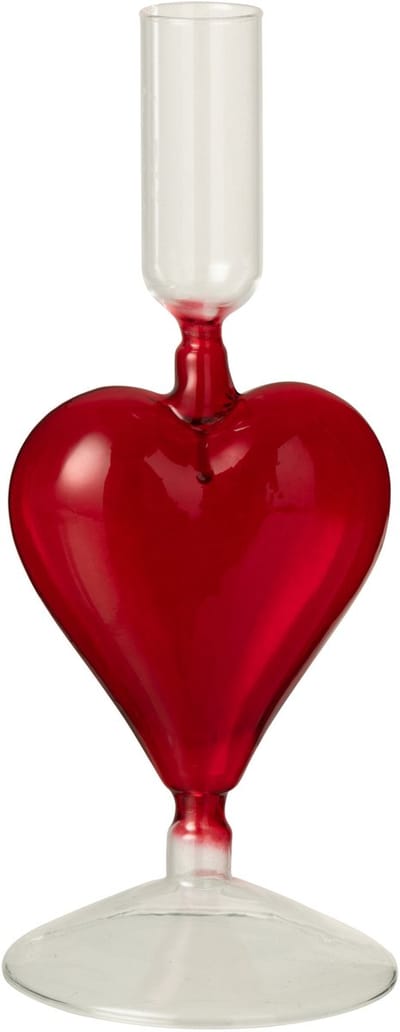 J-Line kaarshouder Hart - glas - transparant/rood