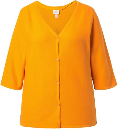 Ulla Popken - Dames - Vest 3/4 mouwen biologisch katoen - Mango - Maat 42+