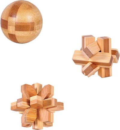 DW4Trading 3D Bamboo Breinpuzzels Sneeuwvlok, Bol, Complex - set van 3 stuks - 5x5 cm