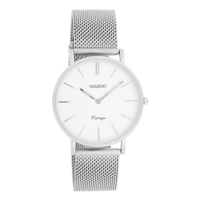 OOZOO Vintage series - zilverkleurige horloge met zilverkleurige metalen mesh armband - C9902 - Ø36
