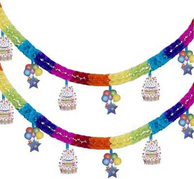 Funny Fashion Happy Birthday thema feestslinger - 2x - verjaardag - multi colour - 400 cm - papier