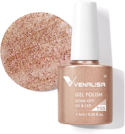 Venalisa UV Gellak Brown Sparkle - 7.5 ml - Bruine Gellak - Gellak Glitter - Gellak Bruin - Glitter Gellak - Gellac Bruin - Gellak Kleuren - Venalisa Gellak - Gellak Nagellak