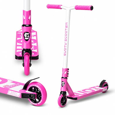 Suotu Stuntstep - Step - Kinderstep - Silent axle - Speelgoed Jongens/Meisjes - Maximale stuurhoogte: 78 cm - Aluminium - Wit/Roze