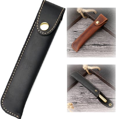 VHV-Etui - Pennenzak - Pennenhoes - Leren etui - PU-leer - Met drukknoop - Retro design - Voor school, kantoor en zakelijk gebruik - Zwart