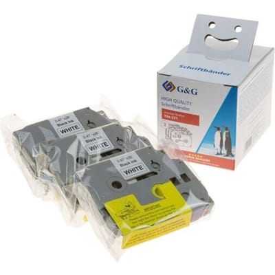 Set van 3 beletteringen die compatibel zijn met Brother-beletteringsband TZe-231, wit/zwart, L 8 m x B 12 mm