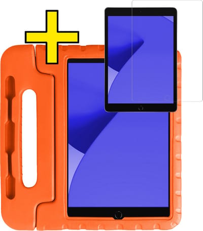 Hoes - Geschikt voor Apple iPad 7/8 (2019/2020) - 10.2 inch - 7e/8e Generatie - Met Screenprotector - Kinderhoes Shockproof Bumper - Kidsproof Case - Tablet Hoesje - Kinder Hoesje Cover - Oranje